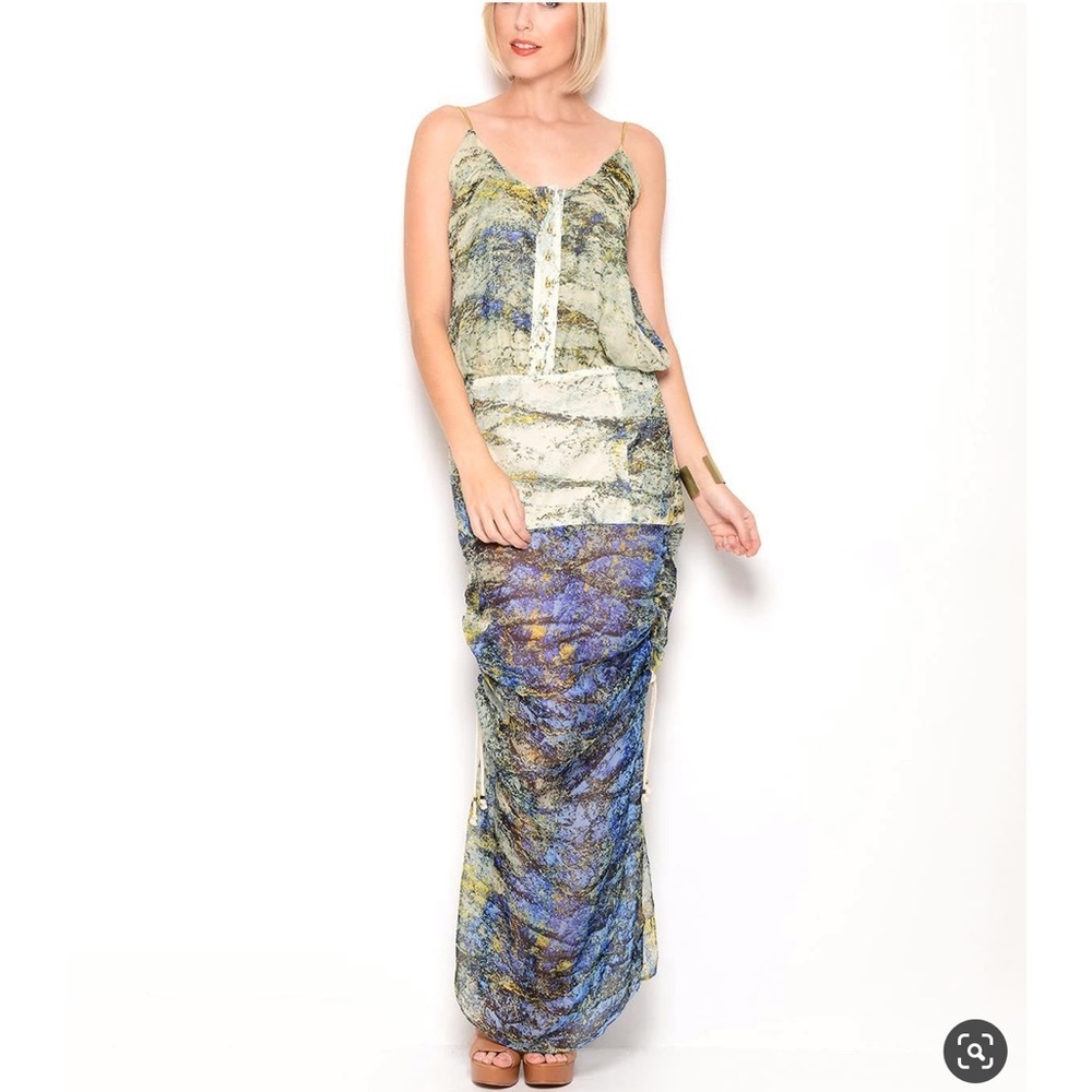 Natalia Romano Blue&Moss Grn Sienna Silk Blouson